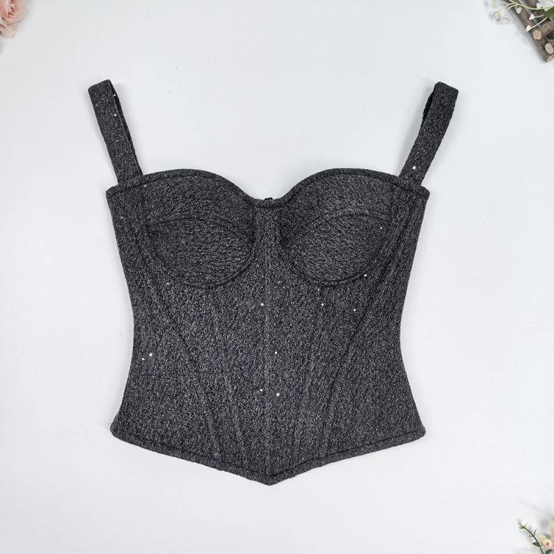 Vuneni tube top s omotom preko prsa, jednobojne sequin pojas za struk, otvorena leđa, čvrsti korzet s kostima