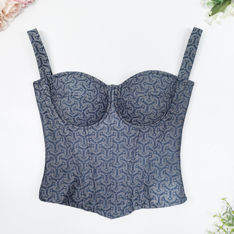 Top za sužavanje struka s trakama, žakardno pleteni leđa, tube top bez naramenica, shapewear s košticama, vanjski komad u stilu novog kineskog