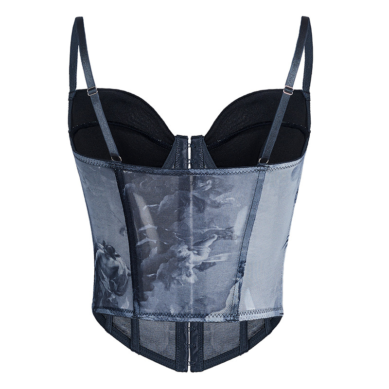 Top s trakama i šivanom čipkom, slim fit, kratka duljina, poliester 90–95%, Spandex <30%