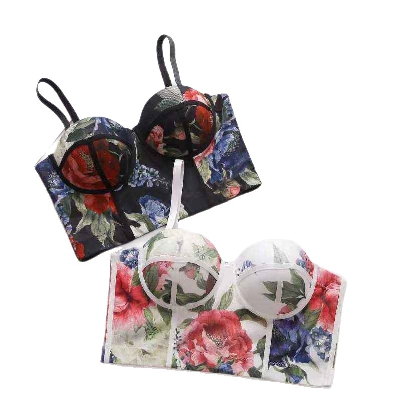 Ženski crop top camisole s mrežastim uzorkom, košarice 3/4, umetnuti jastučići za dojke, odvojive dvostruke naramenice, stražnje zaključavanje s četiri reda kukica