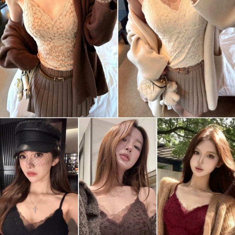 Dantelni top s V-izrezom, Spandex tkanina, 90–95% Spandex, srednje težine 181–200 g/m², za sve sezone