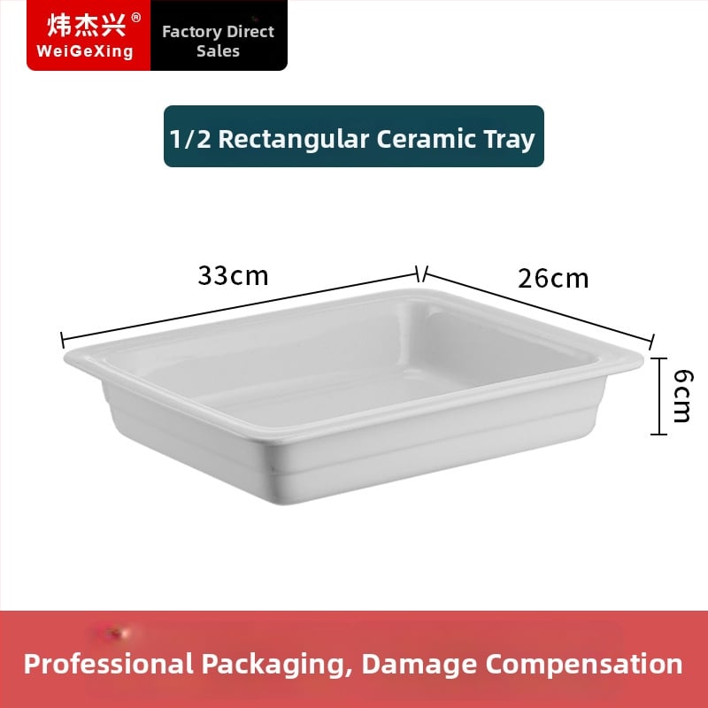 Keraamiline buffee sisemine konteiner soojuse säilitamiseks, ristkülikukujulise toidunõu ja ümmarguse keramikplaadiga, Jiaojiexing kaubamärk, hotellidele ja restoranidele