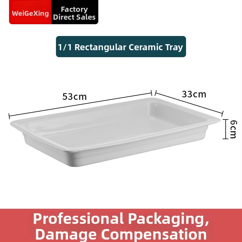 Keraamiline buffee sisemine konteiner soojuse säilitamiseks, ristkülikukujulise toidunõu ja ümmarguse keramikplaadiga, Jiaojiexing kaubamärk, hotellidele ja restoranidele