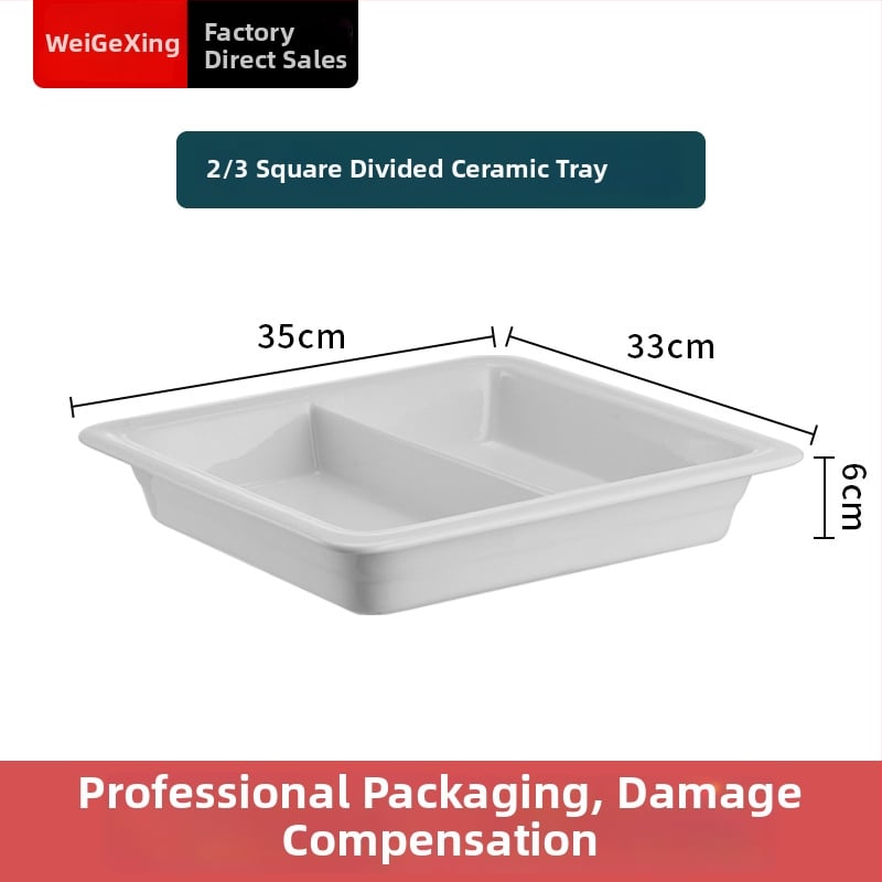 Keraamiline buffee sisemine konteiner soojuse säilitamiseks, ristkülikukujulise toidunõu ja ümmarguse keramikplaadiga, Jiaojiexing kaubamärk, hotellidele ja restoranidele