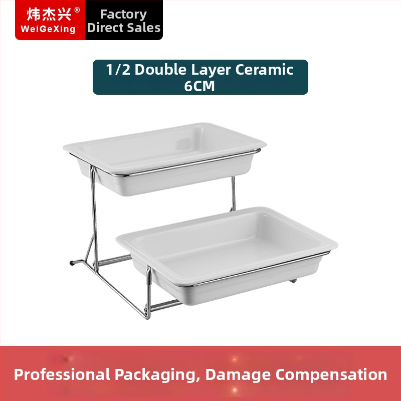 Keraamiline buffee sisemine konteiner soojuse säilitamiseks, ristkülikukujulise toidunõu ja ümmarguse keramikplaadiga, Jiaojiexing kaubamärk, hotellidele ja restoranidele