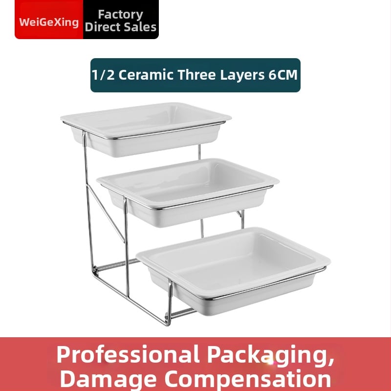 Keraamiline buffee sisemine konteiner soojuse säilitamiseks, ristkülikukujulise toidunõu ja ümmarguse keramikplaadiga, Jiaojiexing kaubamärk, hotellidele ja restoranidele