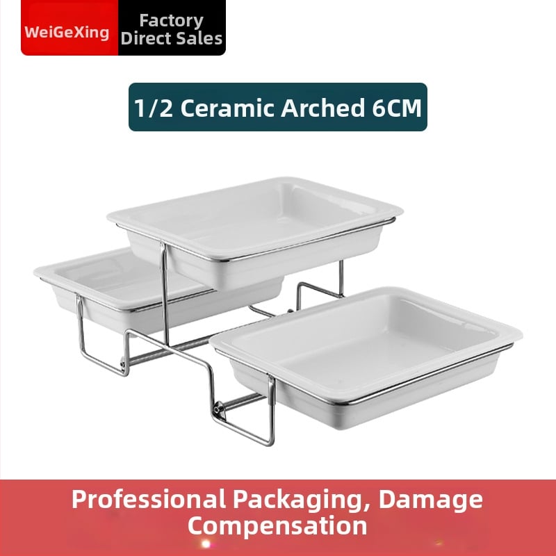 Keraamiline buffee sisemine konteiner soojuse säilitamiseks, ristkülikukujulise toidunõu ja ümmarguse keramikplaadiga, Jiaojiexing kaubamärk, hotellidele ja restoranidele