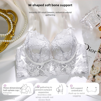 Ženski čipkasti push-up grudnjak bez čeličnih krugova, 3/4 košarica, najlon/poliamid, podstava od Mulberry svile