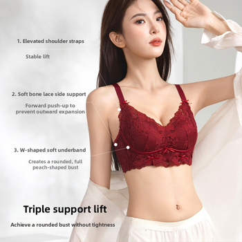 Ženski čipkasti push-up grudnjak bez čeličnih krugova, 3/4 košarica, najlon/poliamid, podstava od Mulberry svile