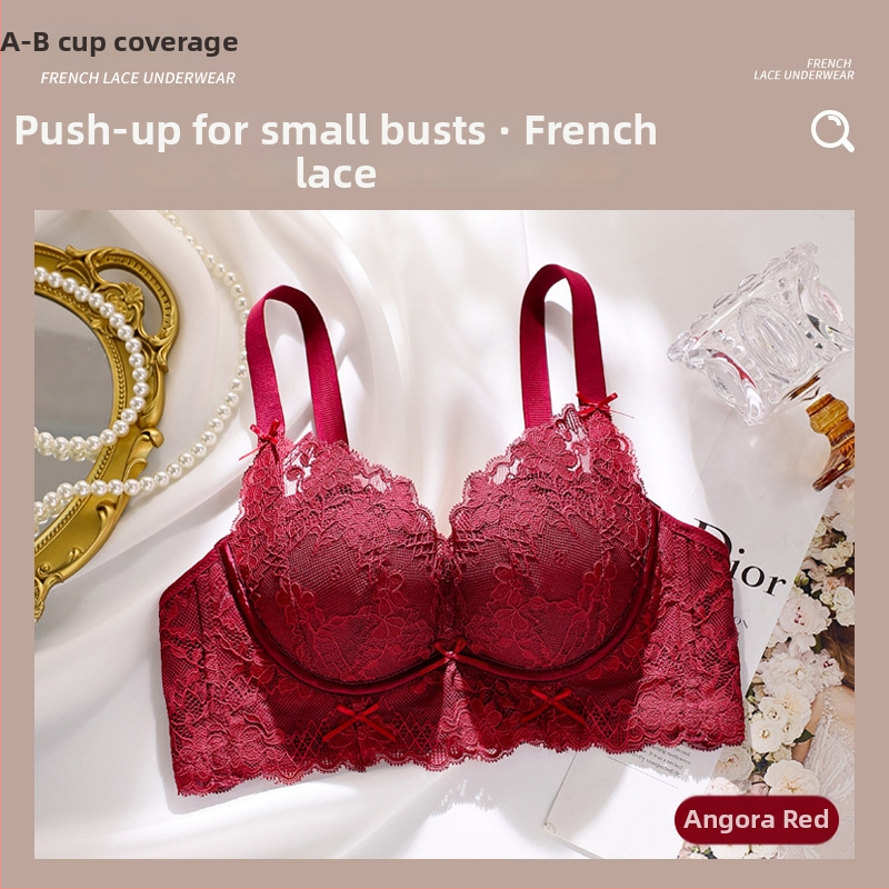 Ženski čipkasti push-up grudnjak bez čeličnih krugova, 3/4 košarica, najlon/poliamid, podstava od Mulberry svile