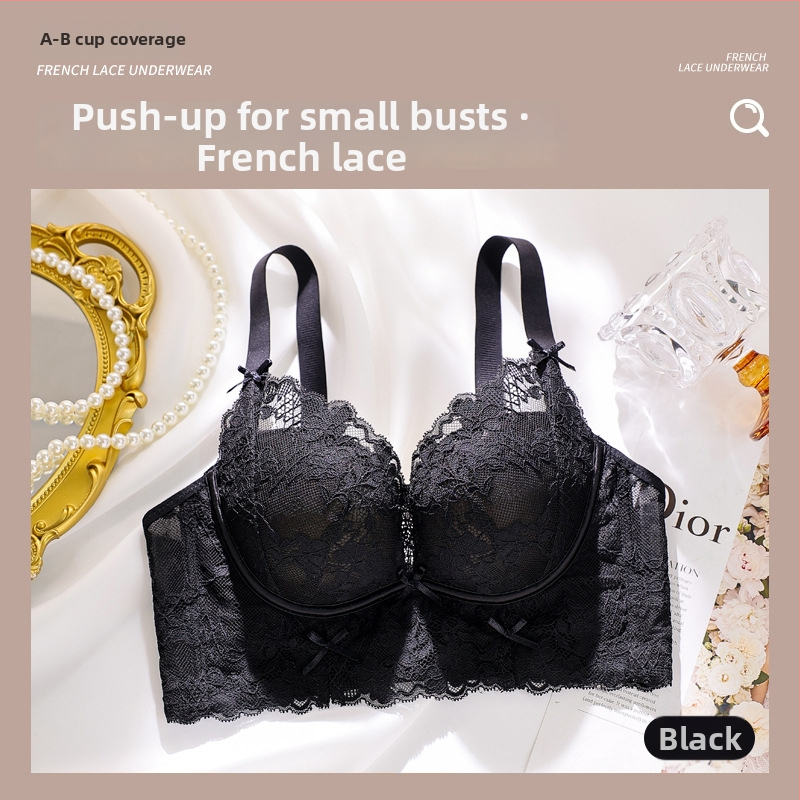 Ženski čipkasti push-up grudnjak bez čeličnih krugova, 3/4 košarica, najlon/poliamid, podstava od Mulberry svile
