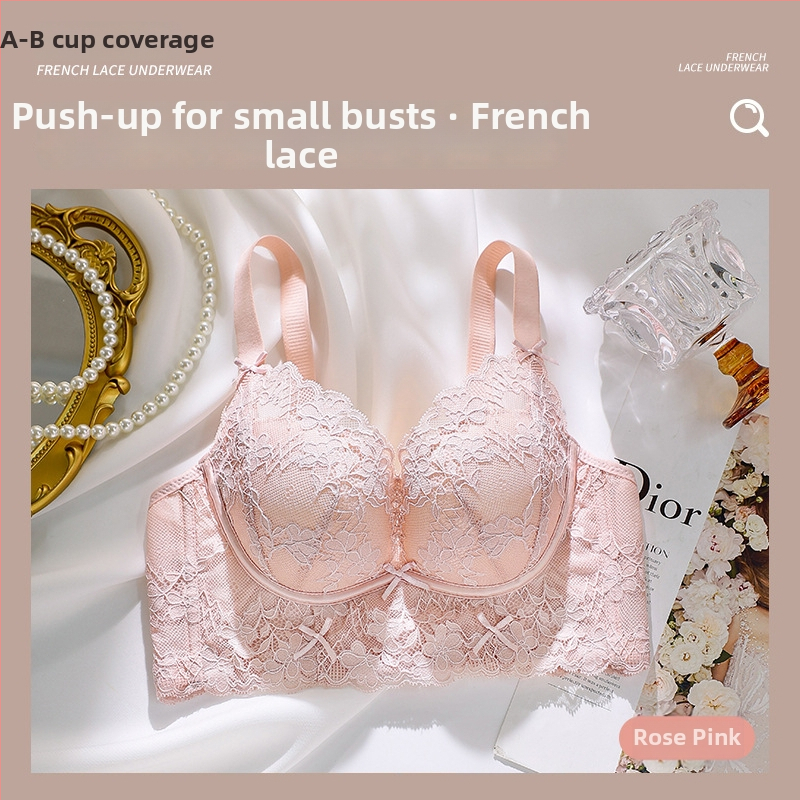 Ženski čipkasti push-up grudnjak bez čeličnih krugova, 3/4 košarica, najlon/poliamid, podstava od Mulberry svile