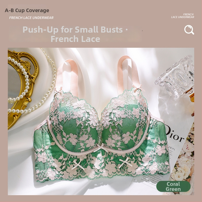 Ženski čipkasti push-up grudnjak bez čeličnih krugova, 3/4 košarica, najlon/poliamid, podstava od Mulberry svile