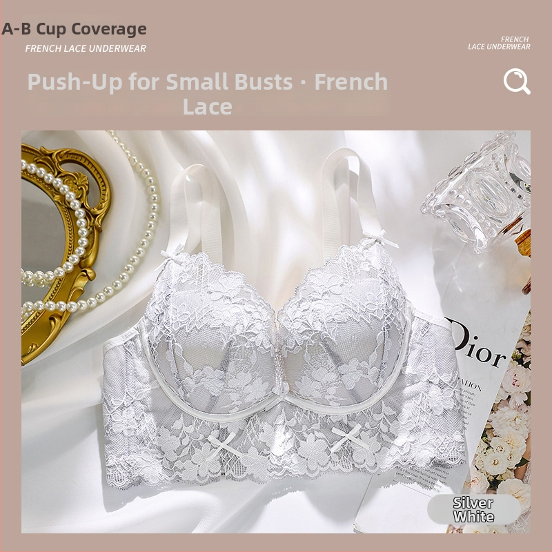 Ženski čipkasti push-up grudnjak bez čeličnih krugova, 3/4 košarica, najlon/poliamid, podstava od Mulberry svile