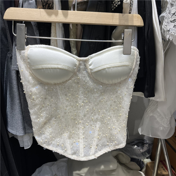 Ženski tube top bez naramenica, čipka i poliester, uski kroj, kratka duljina, jednofarbni, zima 2025