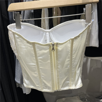 Ženski tube top bez naramenica, čipka i poliester, uski kroj, kratka duljina, jednofarbni, zima 2025