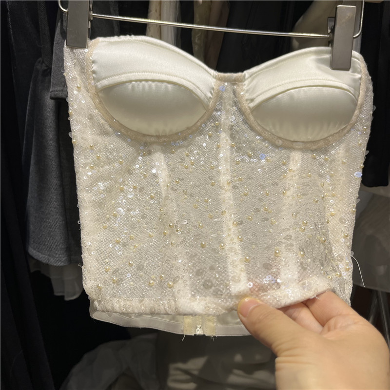 Ženski tube top bez naramenica, čipka i poliester, uski kroj, kratka duljina, jednofarbni, zima 2025