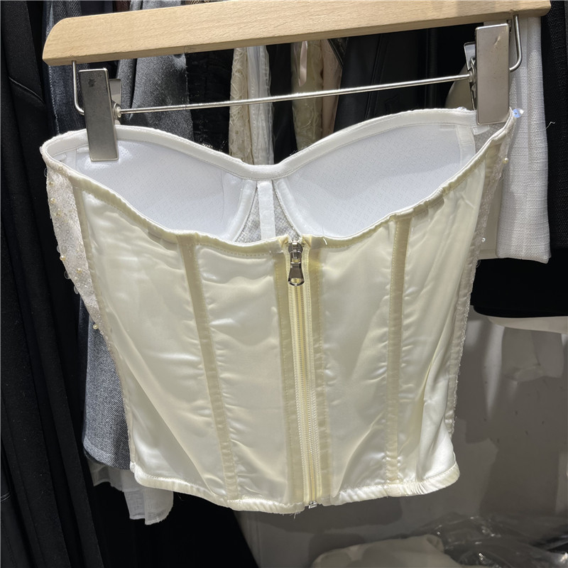 Ženski tube top bez naramenica, čipka i poliester, uski kroj, kratka duljina, jednofarbni, zima 2025