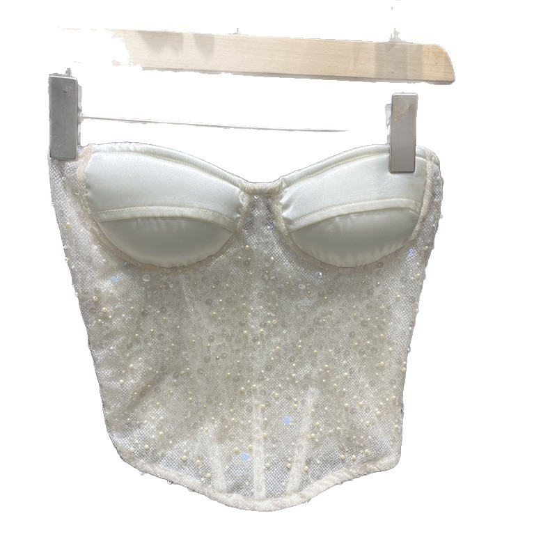 Ženski tube top bez naramenica, čipka i poliester, uski kroj, kratka duljina, jednofarbni, zima 2025