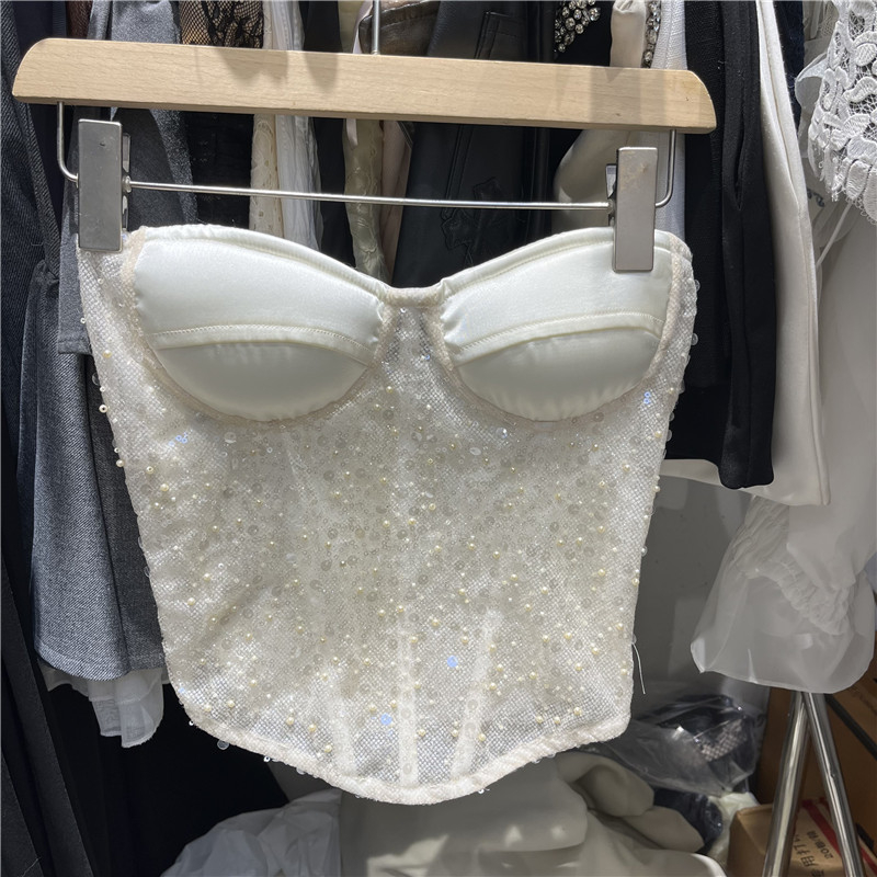 Ženski tube top bez naramenica, čipka i poliester, uski kroj, kratka duljina, jednofarbni, zima 2025