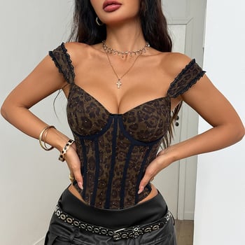 Top s leopard uzorkom, duboki V izrez, rub s šljokicama, uski kroj, poliester