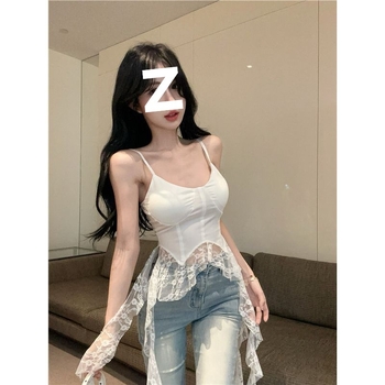 Čipkasti camisole top s jednim ramenom, boning, mreža, ultra kratka duljina, 3D uzorak