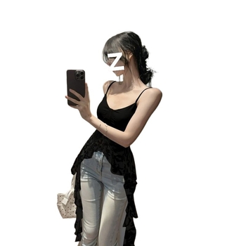 Čipkasti camisole top s jednim ramenom, boning, mreža, ultra kratka duljina, 3D uzorak
