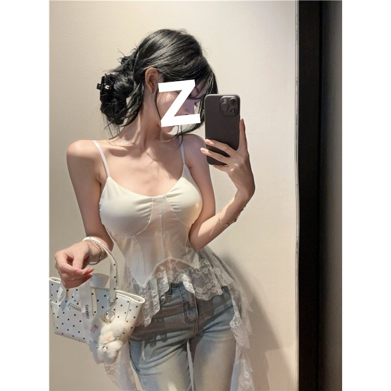 Čipkasti camisole top s jednim ramenom, boning, mreža, ultra kratka duljina, 3D uzorak
