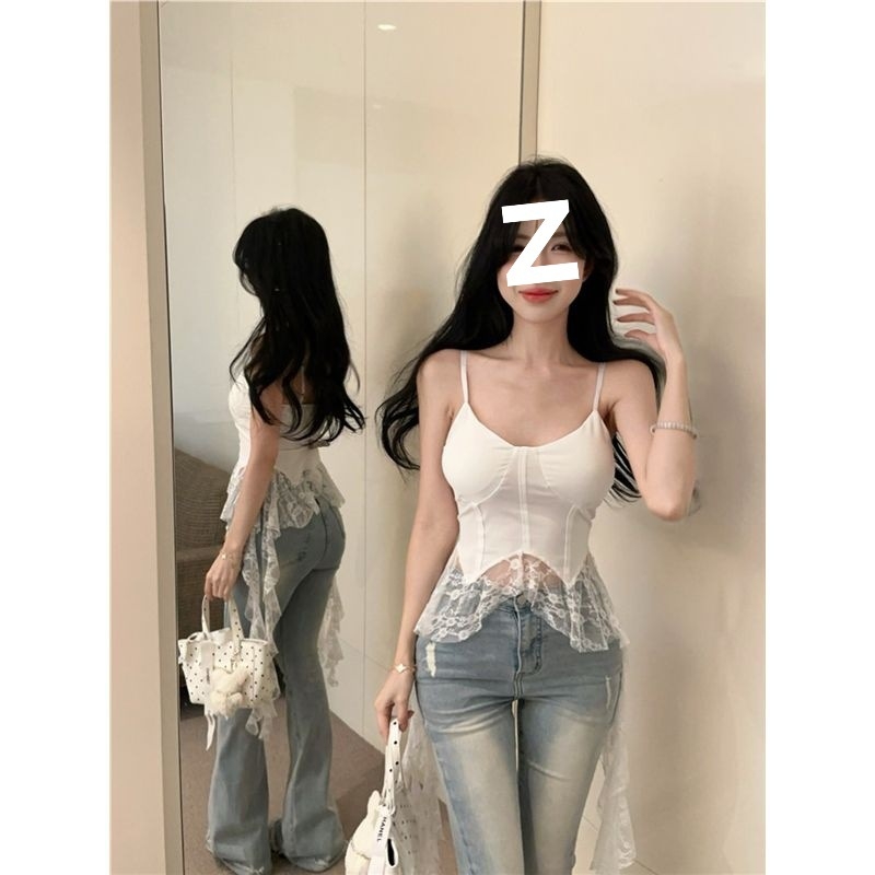 Čipkasti camisole top s jednim ramenom, boning, mreža, ultra kratka duljina, 3D uzorak