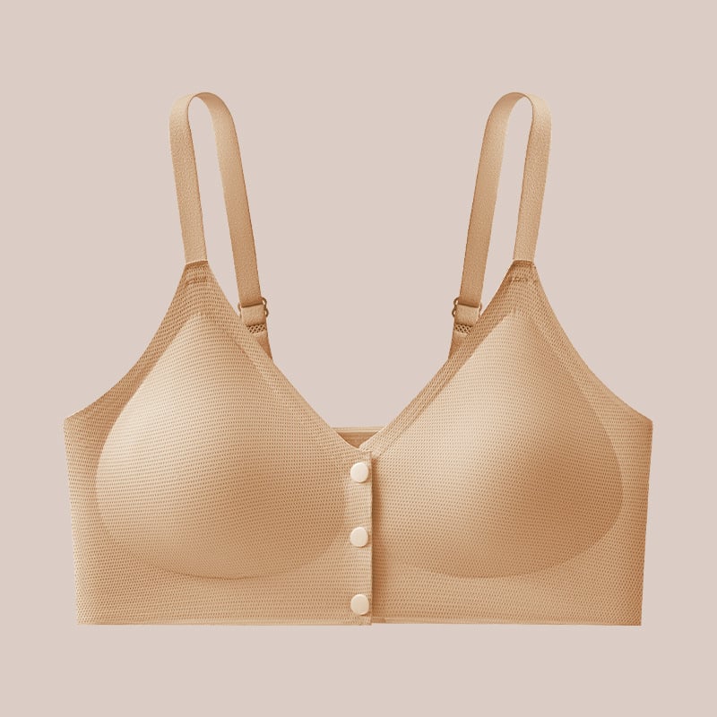 Žindymo ir nėštumo liemenėlė su priekinė sagtimi, nailono audinys, plonos formuojamos kaušės, be plieninių įtvarų