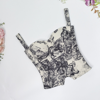 Vintage camisole u francuskom stilu, uski kroj, palatni stil, otisak s glavom tigra i ribljom kostom, kratka duljina 40–50 cm, poliester/elastan
