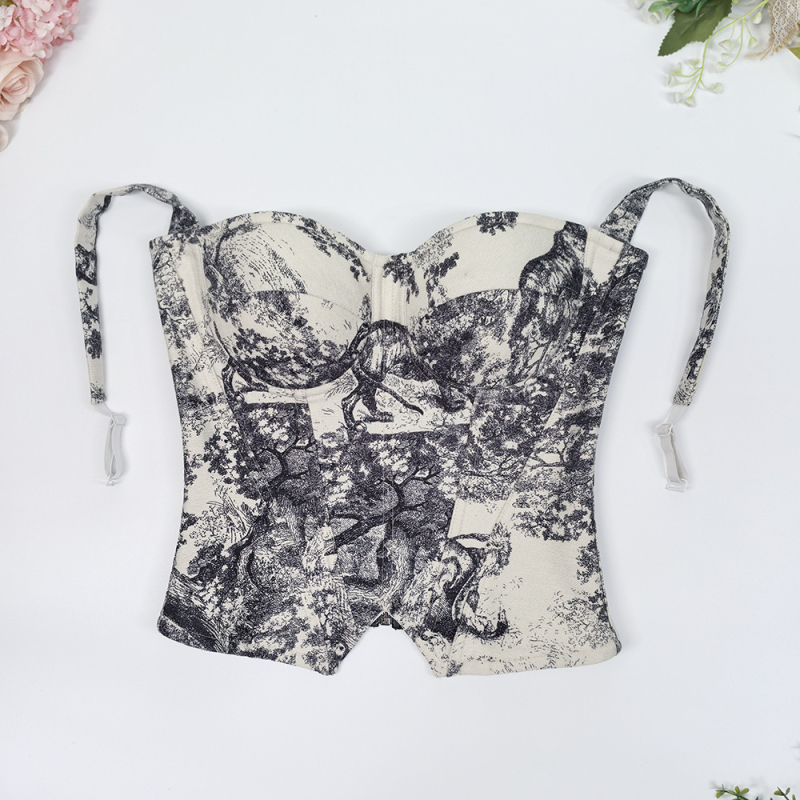 Vintage camisole u francuskom stilu, uski kroj, palatni stil, otisak s glavom tigra i ribljom kostom, kratka duljina 40–50 cm, poliester/elastan