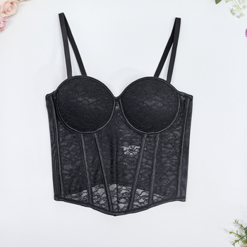 Francuski čipkasti jacquard top-sut s otvorenimi ramenima, wrap u stilu veste, seksi korset s kostima
