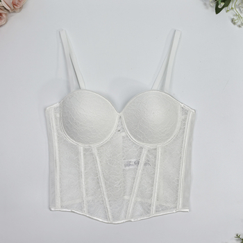 Francuski čipkasti jacquard top-sut s otvorenimi ramenima, wrap u stilu veste, seksi korset s kostima