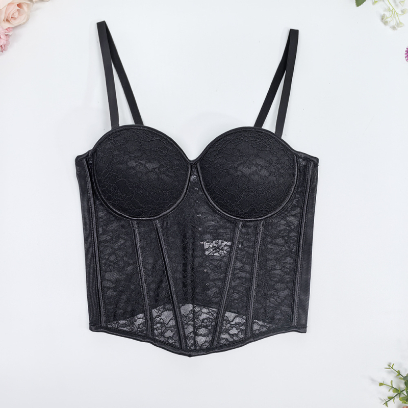 Francuski čipkasti jacquard top-sut s otvorenimi ramenima, wrap u stilu veste, seksi korset s kostima