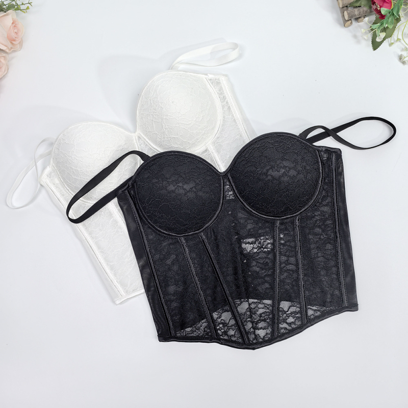 Francuski čipkasti jacquard top-sut s otvorenimi ramenima, wrap u stilu veste, seksi korset s kostima