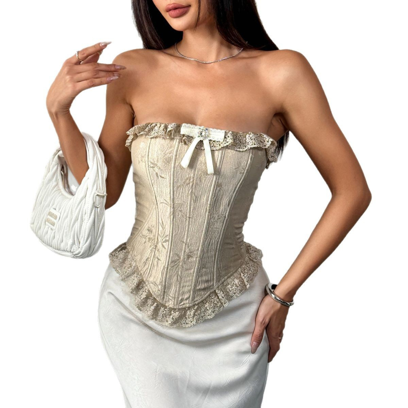 Ženski strapless top s čipkom, gotički stil, struk tip, cvjetni uzorak, poliester-spandeks (≥95% poliester, <30% spandeks)