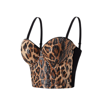 Leopard uzorak korzetni tube top s elastičnim strukom, poliester, košarica 3/4, prozračni stražnji dio, seksi stil