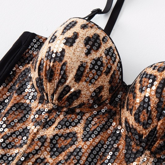 Leopard uzorak korzetni tube top s elastičnim strukom, poliester, košarica 3/4, prozračni stražnji dio, seksi stil