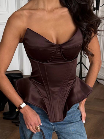 Szatén csőtop, slim fit, váll nélküli, poliészter 95%+