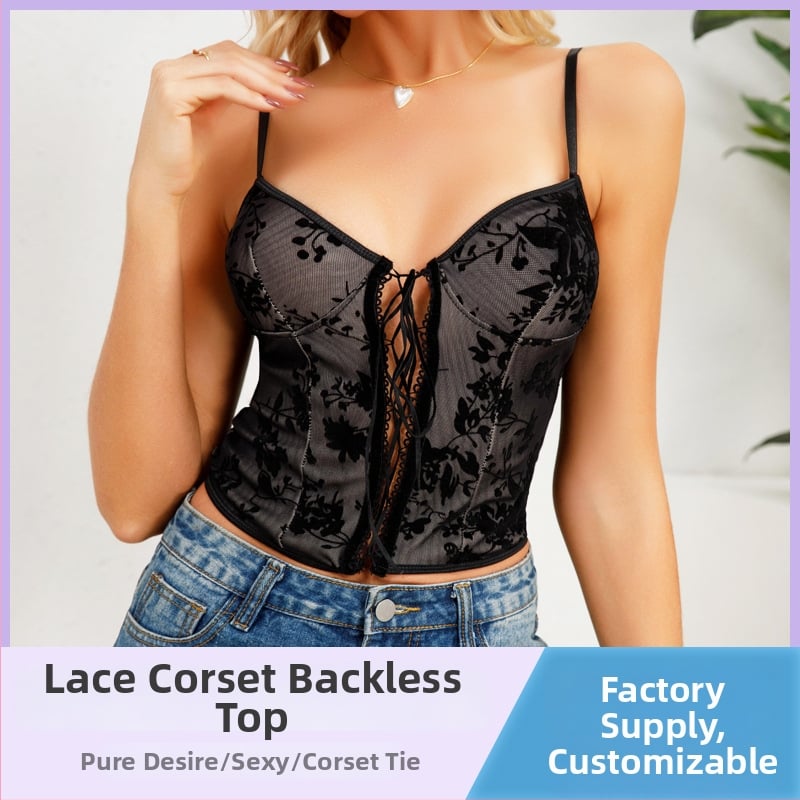Ženski bustier grudnjak s prednjim remenom i ribljom kostom, sling stil, cvjetni uzorak, ultra kratka duljina, 95% poliester