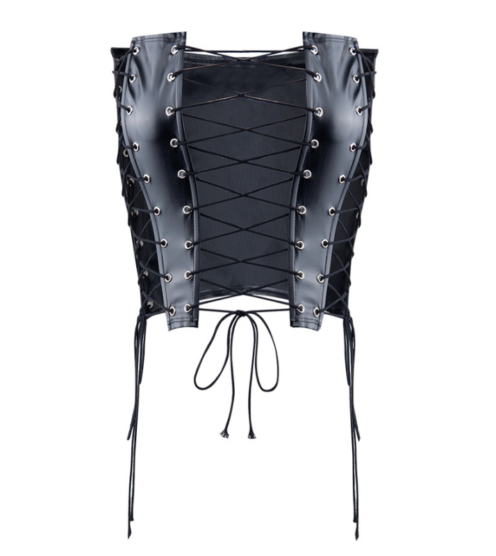 Bustier bez naramenica s prorezom, PU umjetna koža, uski kroj