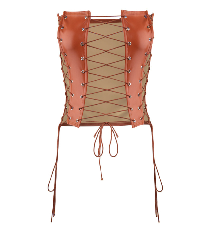 Bustier bez naramenica s prorezom, PU umjetna koža, uski kroj