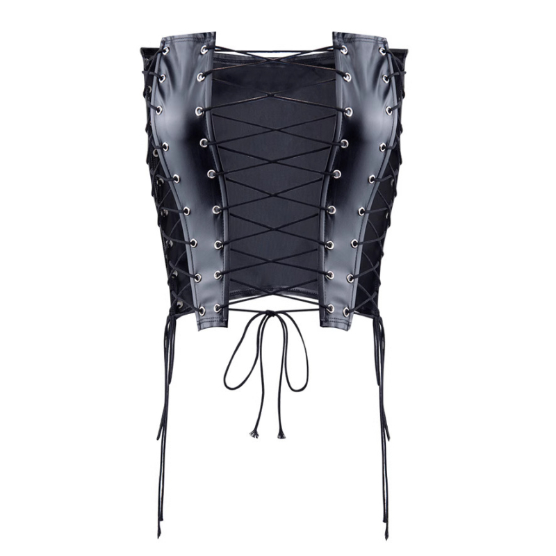 Bustier bez naramenica s prorezom, PU umjetna koža, uski kroj