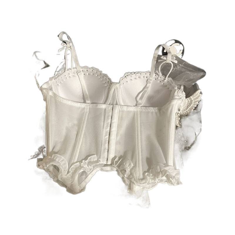 Halter top s mrežastom čipkom – uski kroj, vezanje trakama, jednobojni uzorak, akril 95%+