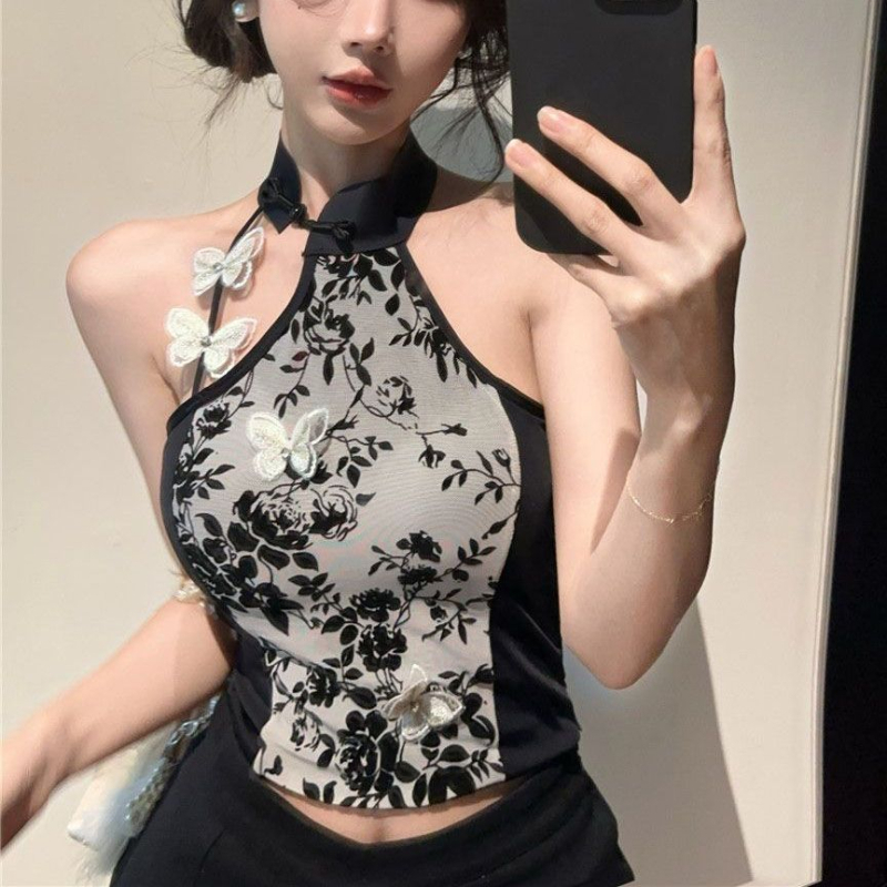 Κορμάκι με λαιμό halter, στενή γραμμή, κοντό μήκος 40–50 cm, πολυεστέρας, μοτίβο αστικό τοπίο