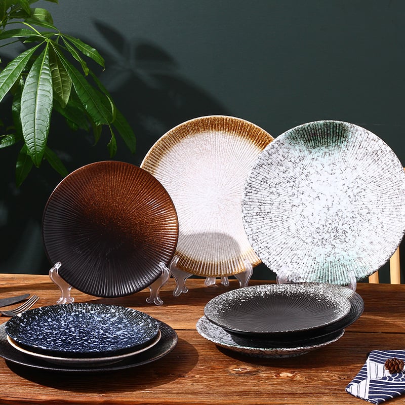 Porcelanski tanjur za večeru, okrugli, japansko-korejski stil, pogodan za mikrovalnu pećnicu, s više uzoraka