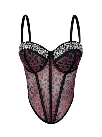 Leopard otisak s rhinestones fishbone mesh cami, sling stil, uski kroj, vrlo kratka duljina, poliester