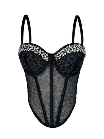 Leopard otisak s rhinestones fishbone mesh cami, sling stil, uski kroj, vrlo kratka duljina, poliester