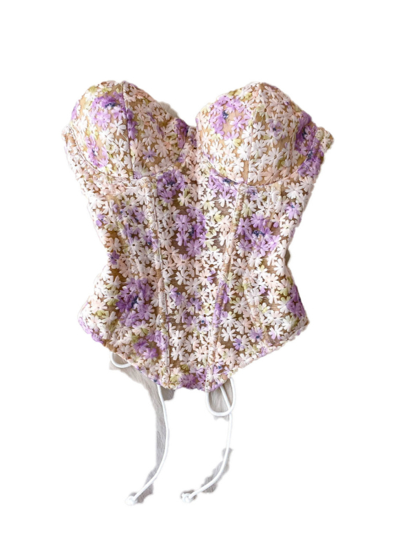 Bustier top s vezom cvijeća, bez naramenica, s kostima, kratak kroj, ženska podrška
